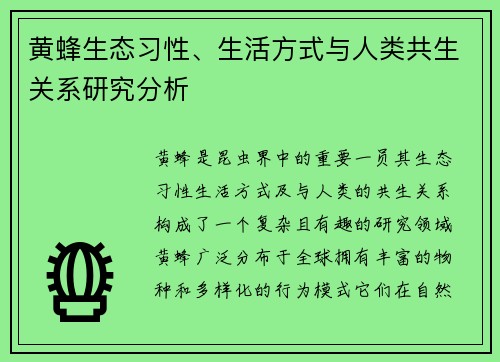 黄蜂生态习性、生活方式与人类共生关系研究分析